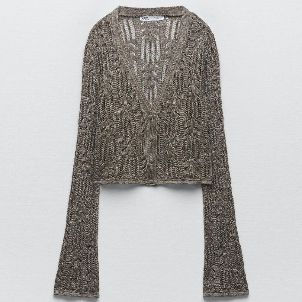 ZARA Metallic Thread Knit Cardigan  Size S 4331/179 NEW With TAGS